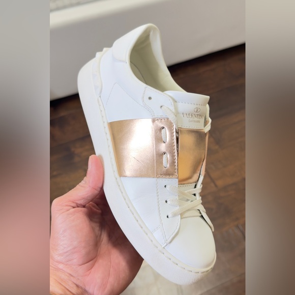 Valentino Shoes - Valentino Women's White and Gold-Tone Sneakers